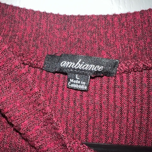 Ambiance Clothing Ribbed Mock Neck Lettuce Edge Detail Sweater Long Sleeve Shirt - Picture 3 of 3